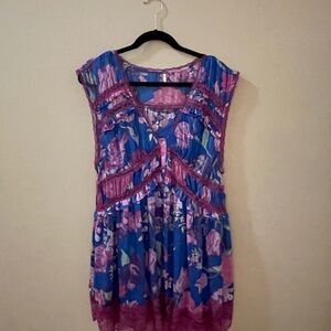 Free People Blue and Pink Floral Mini Dress